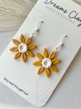 Mustard Yellow Daisy Drop Earrings
